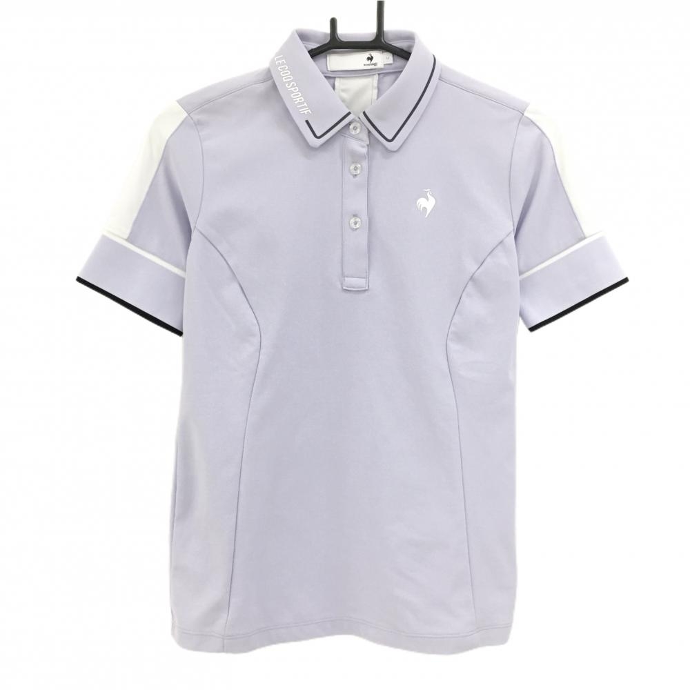 【超美品】ルコックゴルフ 半袖ポロシャツ ライトパープル×白 襟ロゴ レディース M ゴルフウェア 2023年モデル le coq sportif