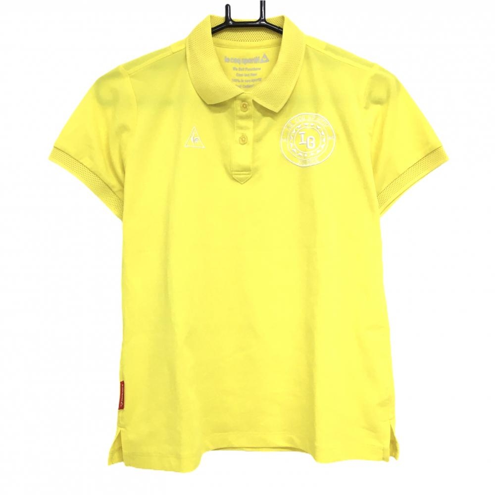 【美品】ルコックゴルフ 半袖ポロシャツ イエロー 襟・袖口メッシュニット レディース L ゴルフウェア le coq sportif