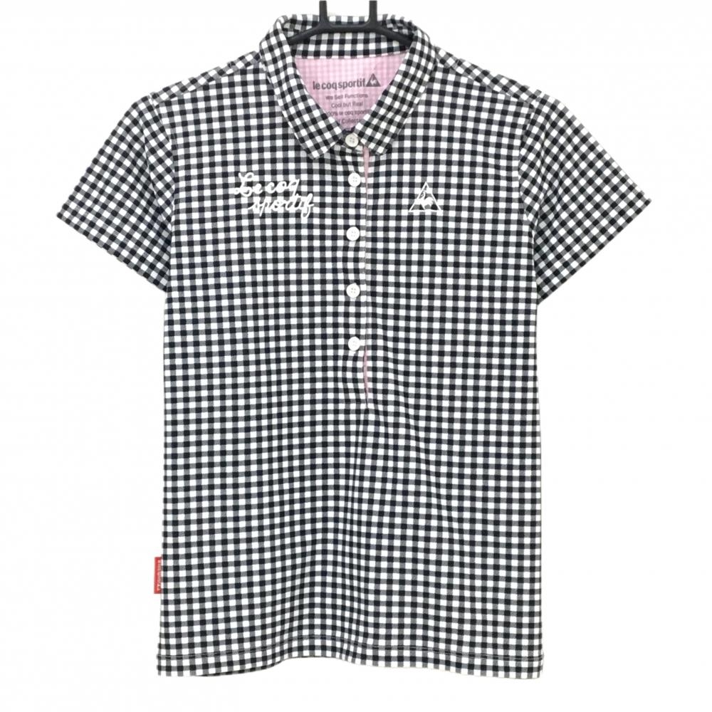 ルコックゴルフ 半袖ポロシャツ 白×黒 チェック レディース L ゴルフウェア le coq sportif