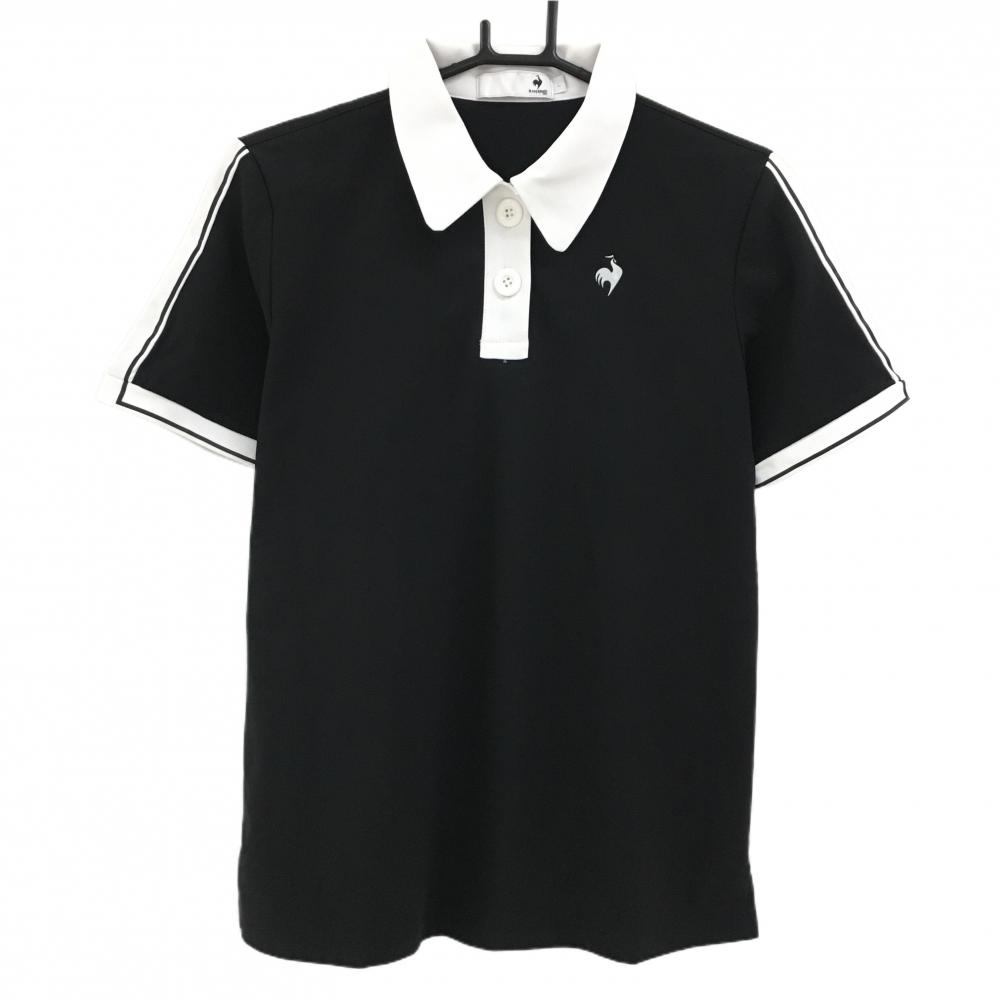 【超美品】ルコックゴルフ 半袖ポロシャツ 黒×白 背面切替ロゴ  レディース L ゴルフウェア 2023年モデル le coq sportif