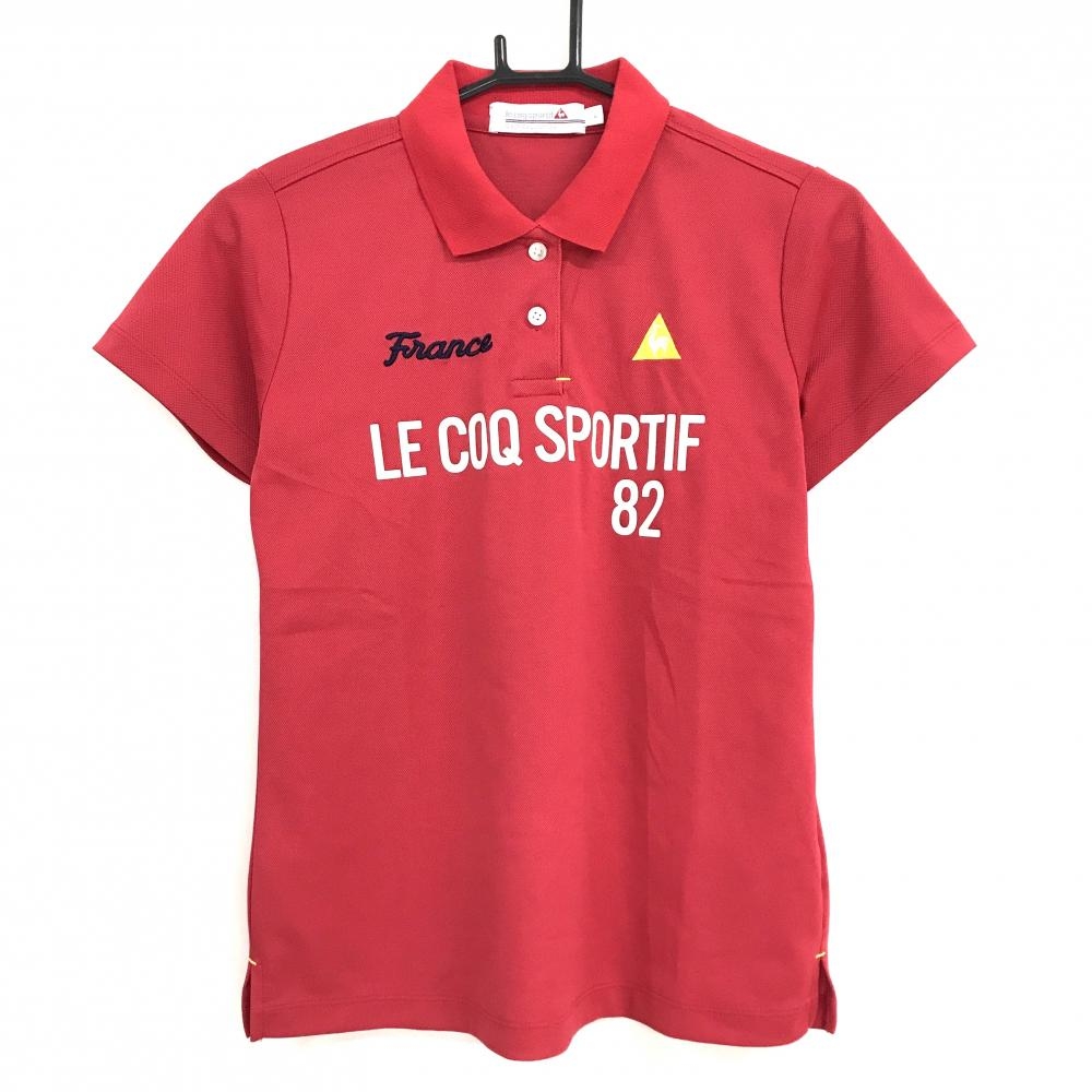 ルコックゴルフ 半袖ポロシャツ ピンクレッド×白 ロゴ刺しゅう レディース L ゴルフウェア le coq sportif