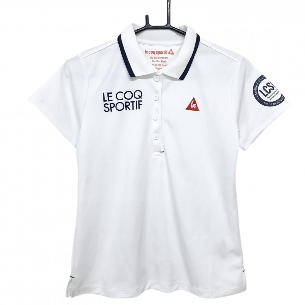 ルコックゴルフ 半袖ポロシャツ 白×ネイビー ロゴ刺しゅう レディース L ゴルフウェア le coq sportif