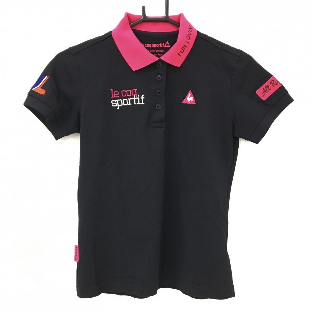 【超美品】ルコックゴルフ 半袖ポロシャツ 黒×ピンク ロゴ刺しゅう レディース M ゴルフウェア le coq sportif