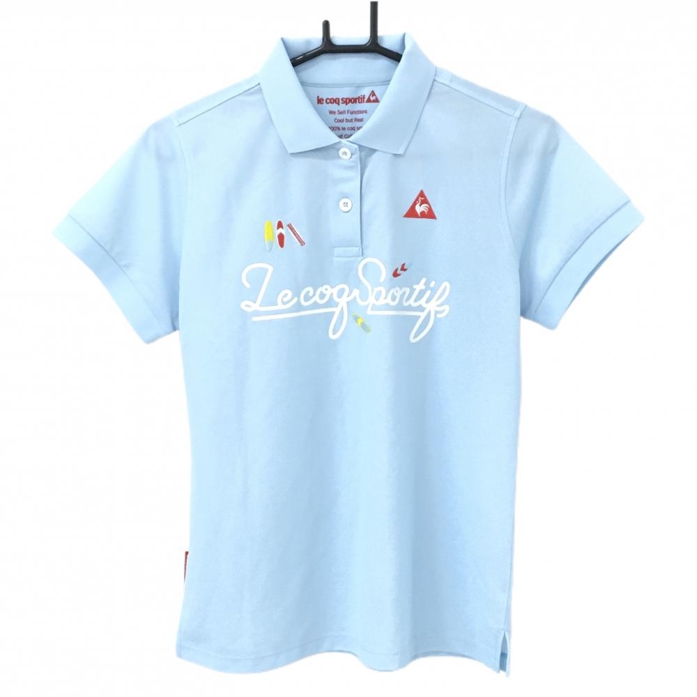 ルコック 半袖ポロシャツ ライトブルー フロントプリント ロゴ刺しゅう レディース LL ゴルフウェア le coq sportif
