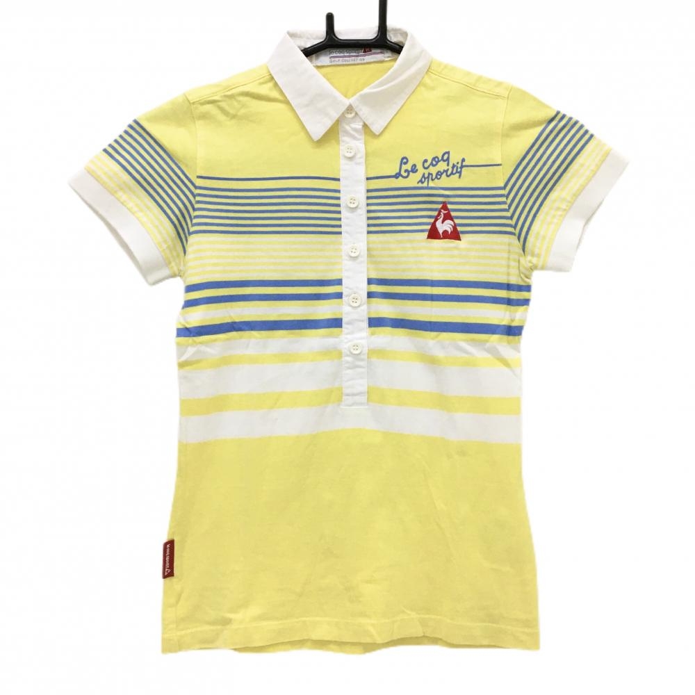 ルコックゴルフ 半袖ポロシャツ イエロー×白 ボーダー ロゴレッド レディース S ゴルフウェア le coq sportif