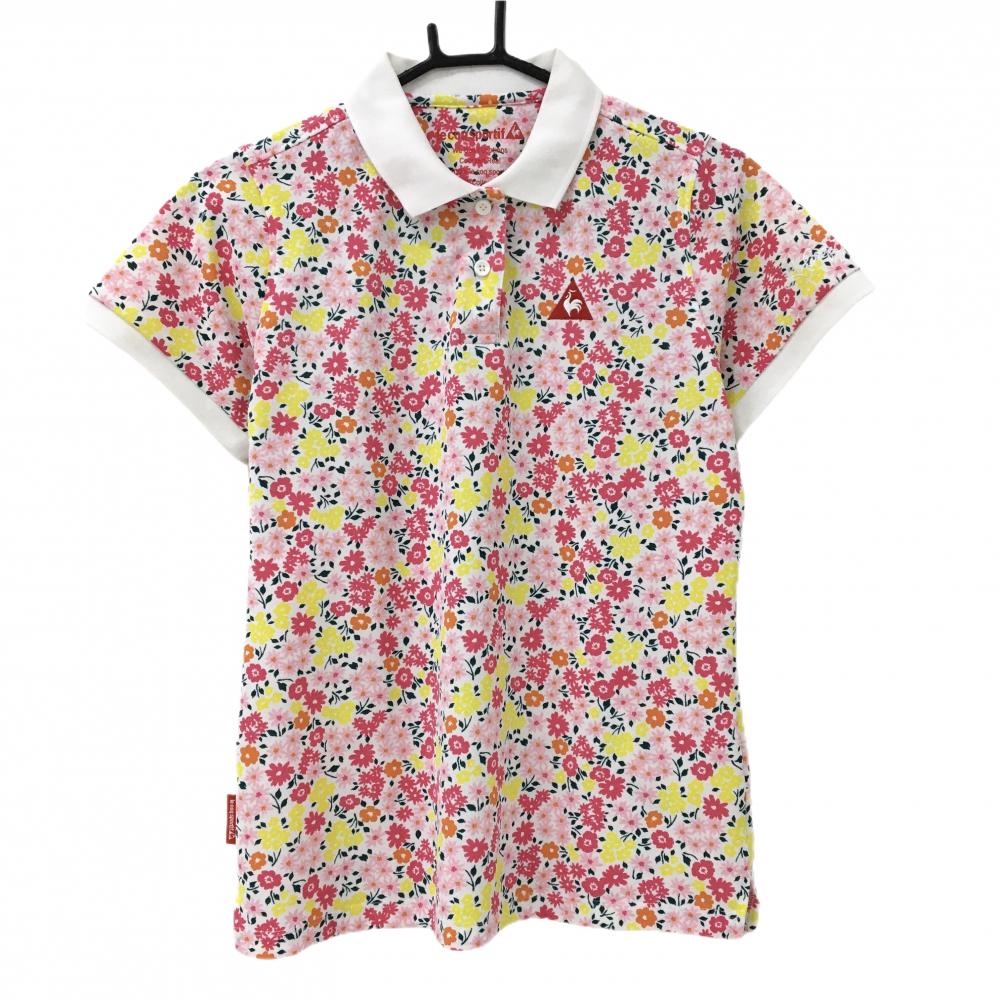 ルコックゴルフ 半袖ポロシャツ ピンク×イエロー 花柄  レディース LL ゴルフウェア le coq sportif