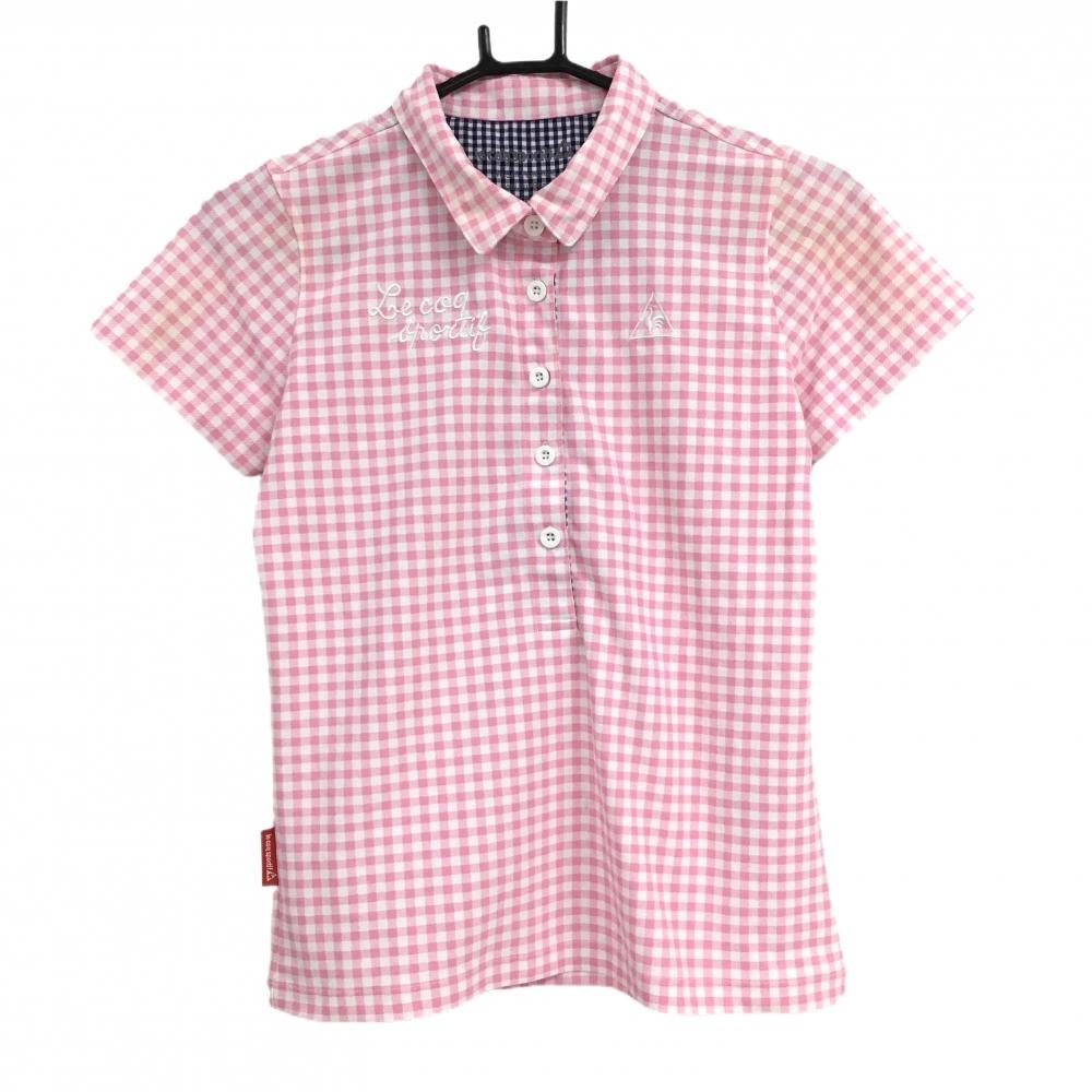 ルコックゴルフ 半袖ポロシャツ ピンク×白 ギンガムチェック レディース M ゴルフウェア le coq sportif
