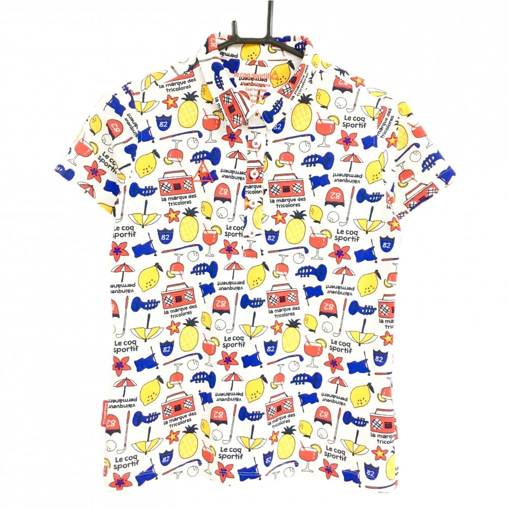 【超美品】ルコック 半袖ポロシャツ 白×ネイビー 総柄  レディース L ゴルフウェア le coq sportif