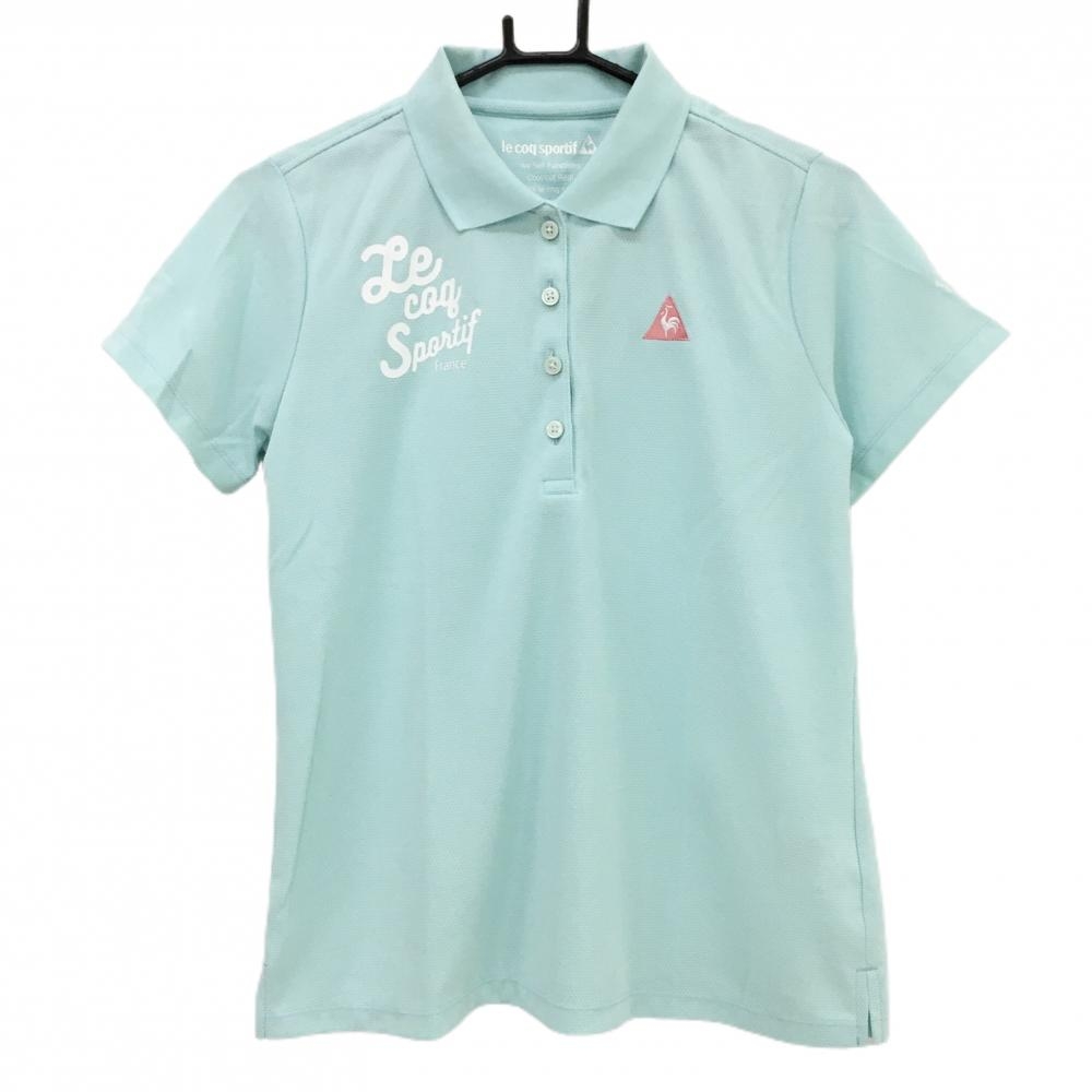 ルコックゴルフ 半袖ポロシャツ ライトブルー系×白 胸ロゴ  レディース LL ゴルフウェア le coq sportif