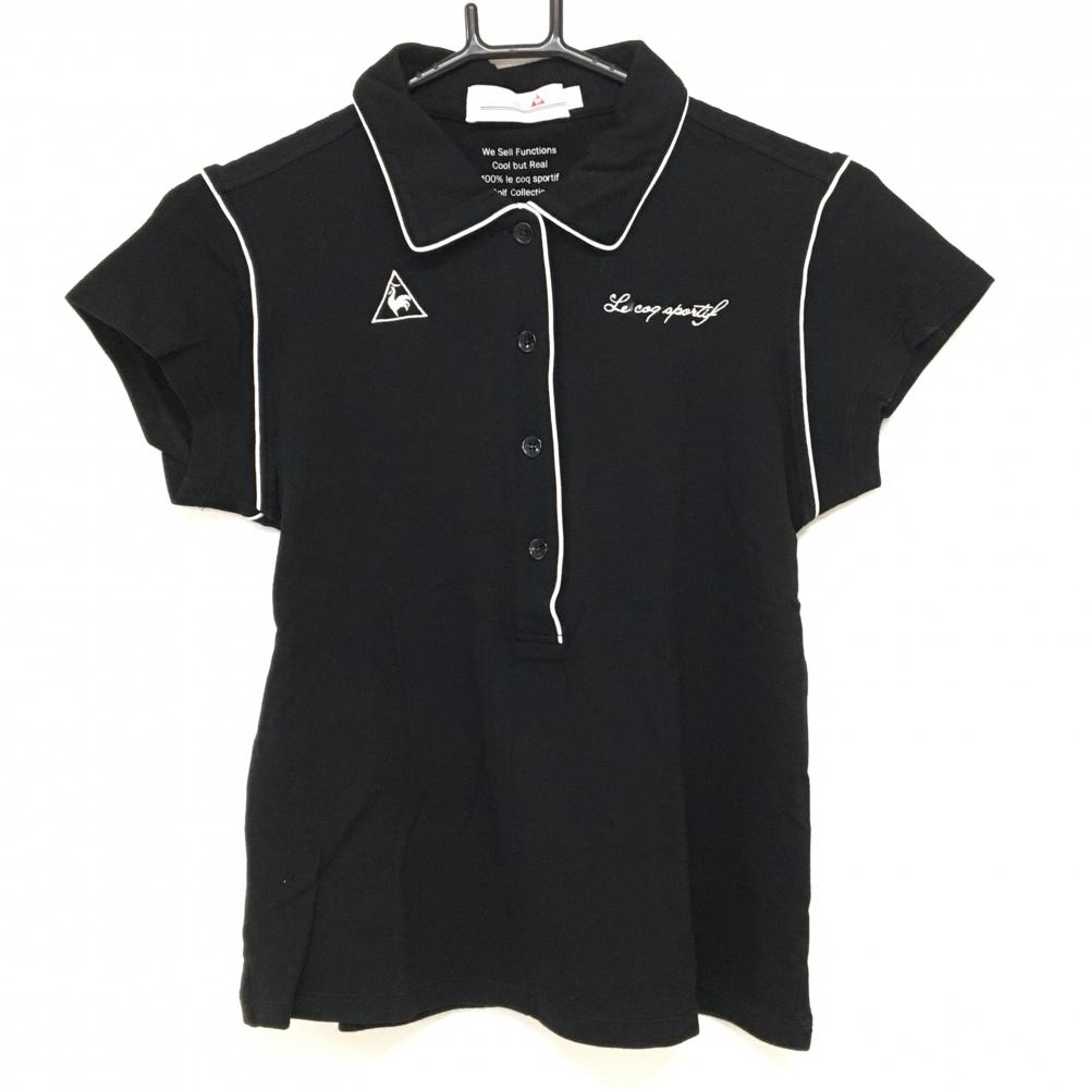 【美品】ルコックゴルフ 半袖ポロシャツ 黒×白 後ビッグプリント  レディース L ゴルフウェア le coq sportif