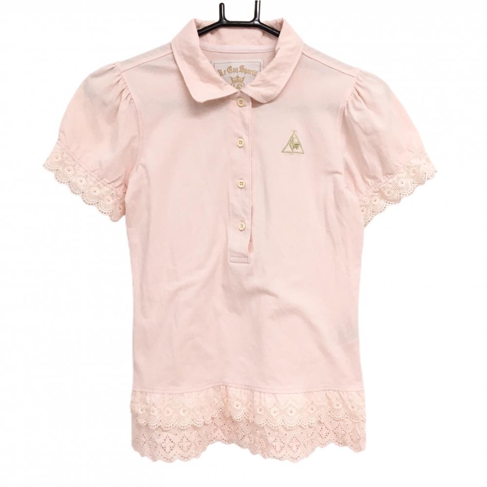 ルコック 半袖ポロシャツ ライトピンク 袖・裾レース パフスリーブ  レディース M ゴルフウェア le coq sportif