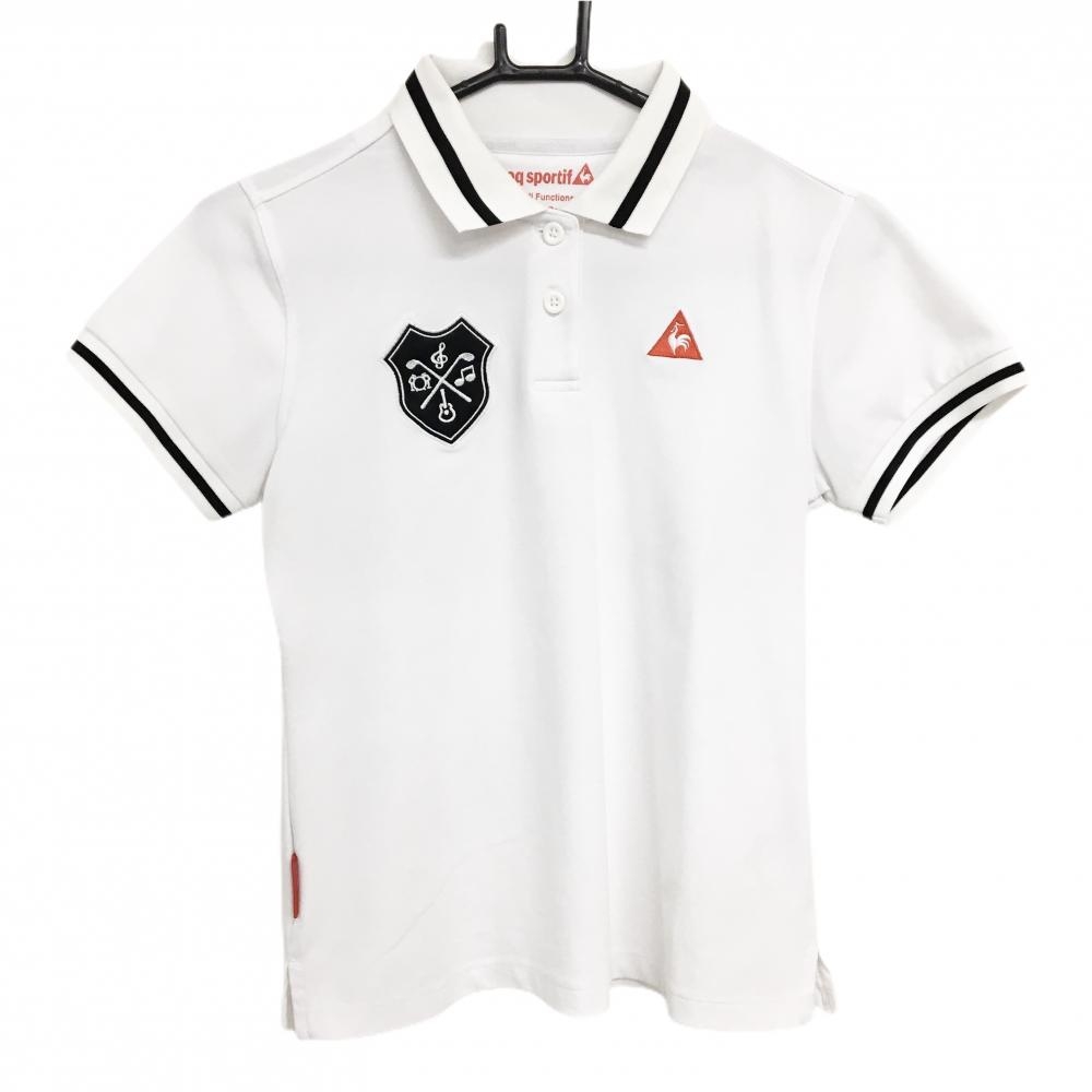 ルコックゴルフ 半袖ポロシャツ 白×黒×レッド 胸ロゴ レディース M ゴルフウェア le coq sportif