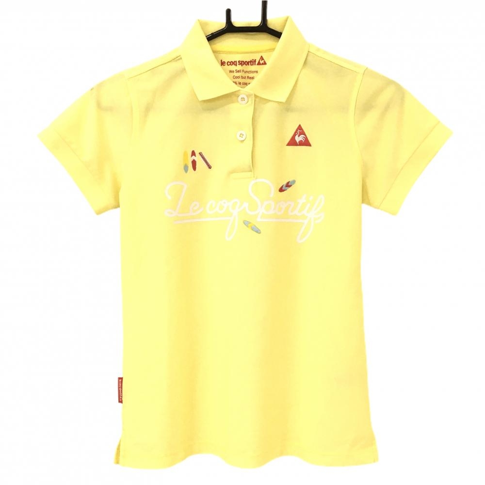 ルコックゴルフ 半袖ポロシャツ イエロー×白 サーフボード フロントロゴ レディース M ゴルフウェア le coq sportif