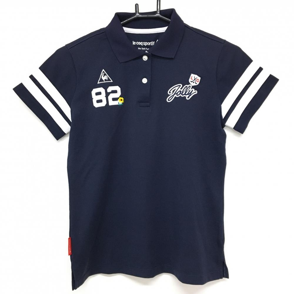 ルコック 半袖ポロシャツ ネイビー×白 袖2ライン ロゴ刺しゅう レディース M ゴルフウェア le coq sportif