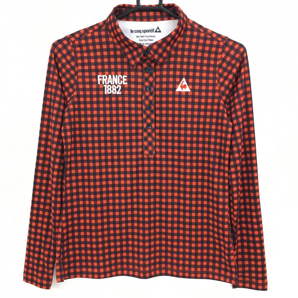 【超美品】ルコックゴルフ 長袖ポロシャツ レッド×黒 チェック  レディース M ゴルフウェア le coq sportif