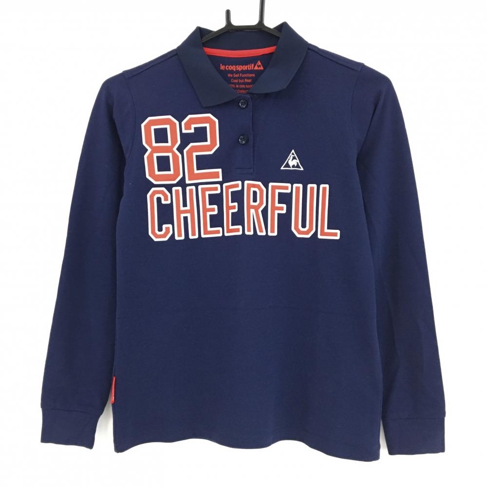 ルコックゴルフ 長袖ポロシャツ ネイビー×レッド ロゴ白 プリント レディース L ゴルフウェア le coq sportif