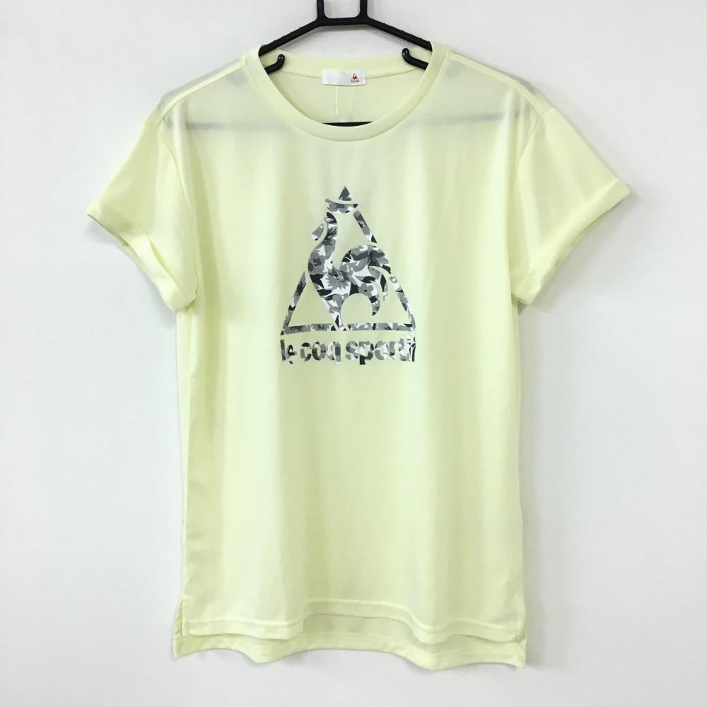 【新品】le coq sportif ルコック 半袖Tシャツ ライトイエロー×グレー ロゴ部分花柄 レディース M ゴルフウェア