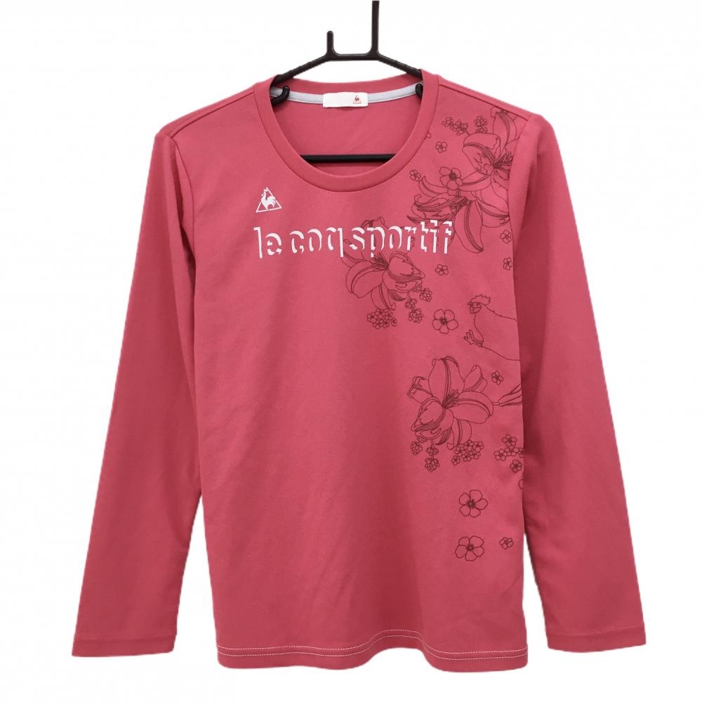 【超美品】ルコック 長袖Ｔシャツ ピンク 一部花柄 フロントロゴ レディース O ゴルフウェア le coq sportif