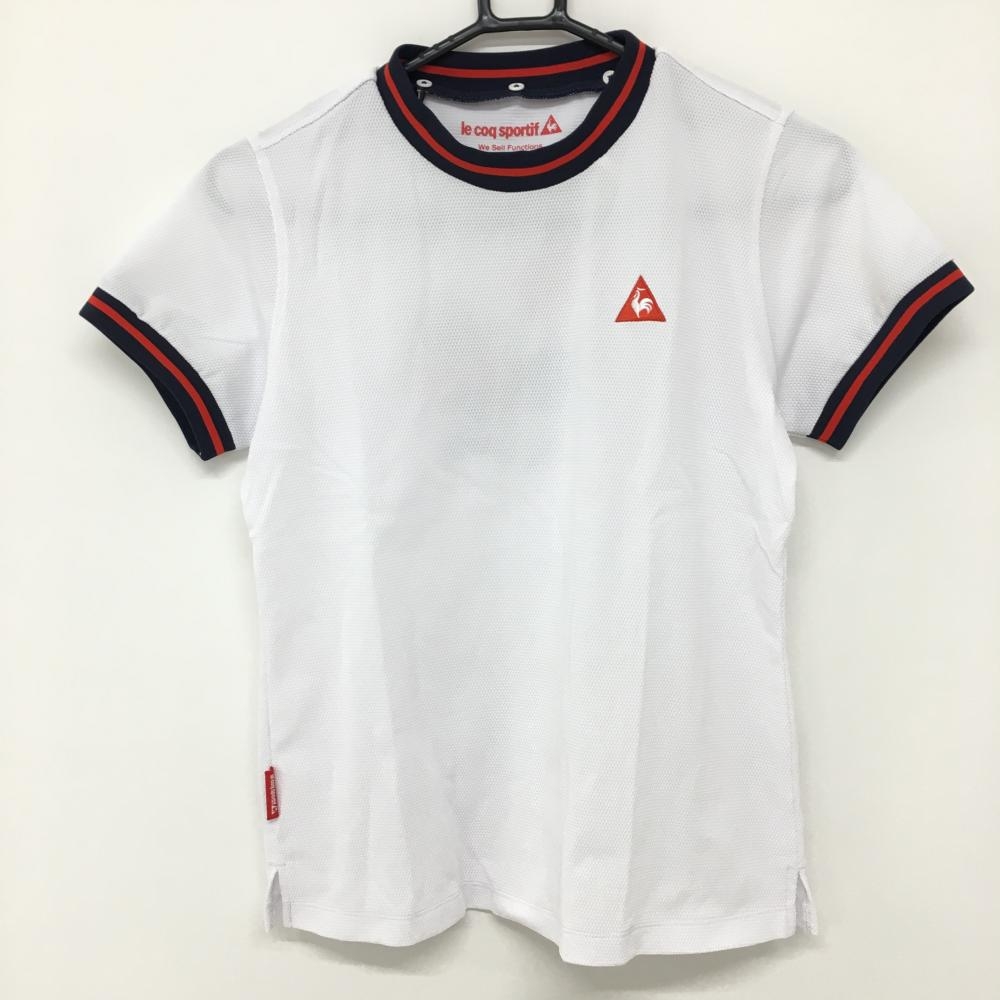ルコック 半袖シャツ 白×ネイビー トリコロール バックプリント レディース L ゴルフウェア le coq sportif