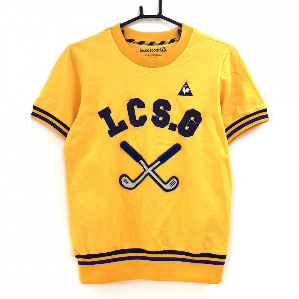 ルコックゴルフ 半袖シャツ オレンジ×ネイビー 袖口・裾2ライン レディース M ゴルフウェア le coq sportif