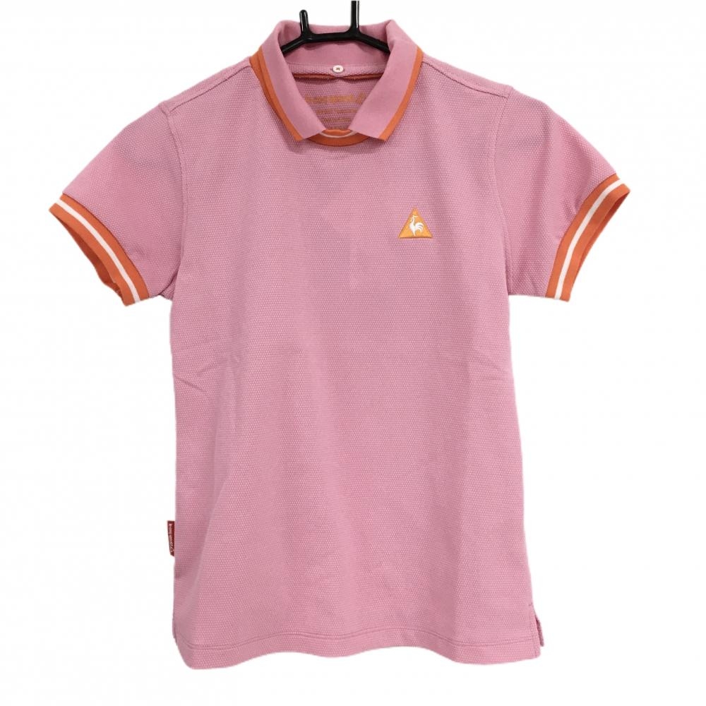 【新品】ルコックゴルフ 2WAY襟付き半袖シャツ ピンク×オレンジ UVケア 吸汗速乾 襟着脱可 レディース M ゴルフウェア le coq sportif