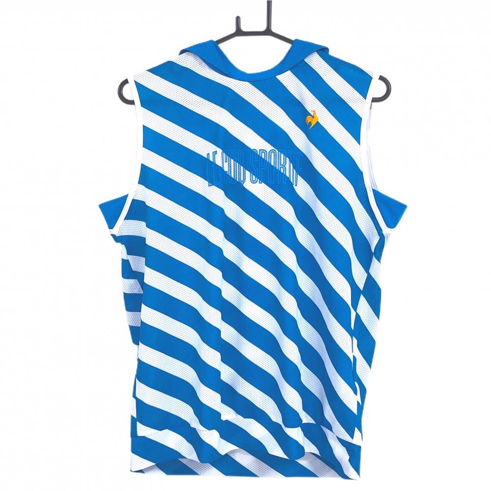 【超美品】ルコックゴルフ フード付ノースリーブシャツ ブルー×白  レディース LL ゴルフウェア 2025年モデル le coq sportif