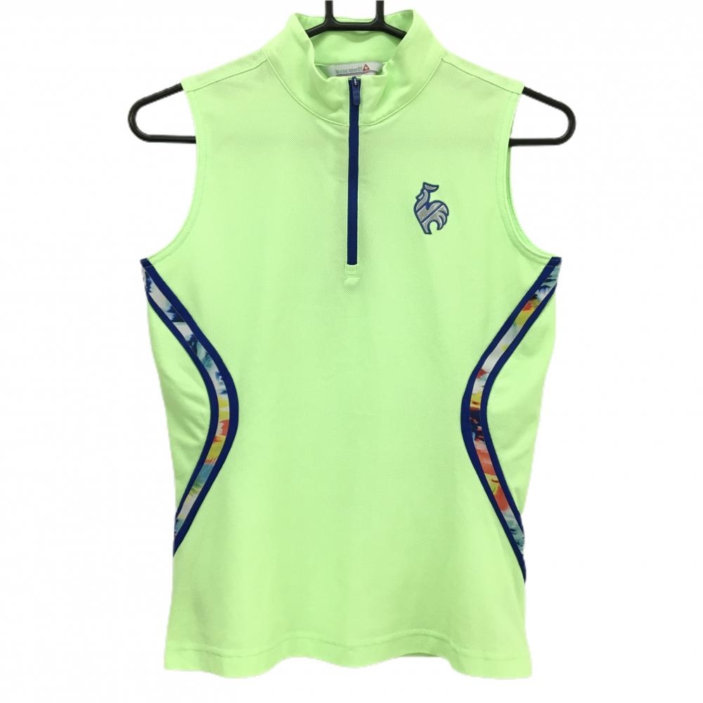 【超美品】ルコックゴルフ ノースリーブハイネックシャツ ライトグリーン×ブルー ハーフジップ レディース S ゴルフウェア le coq sportif