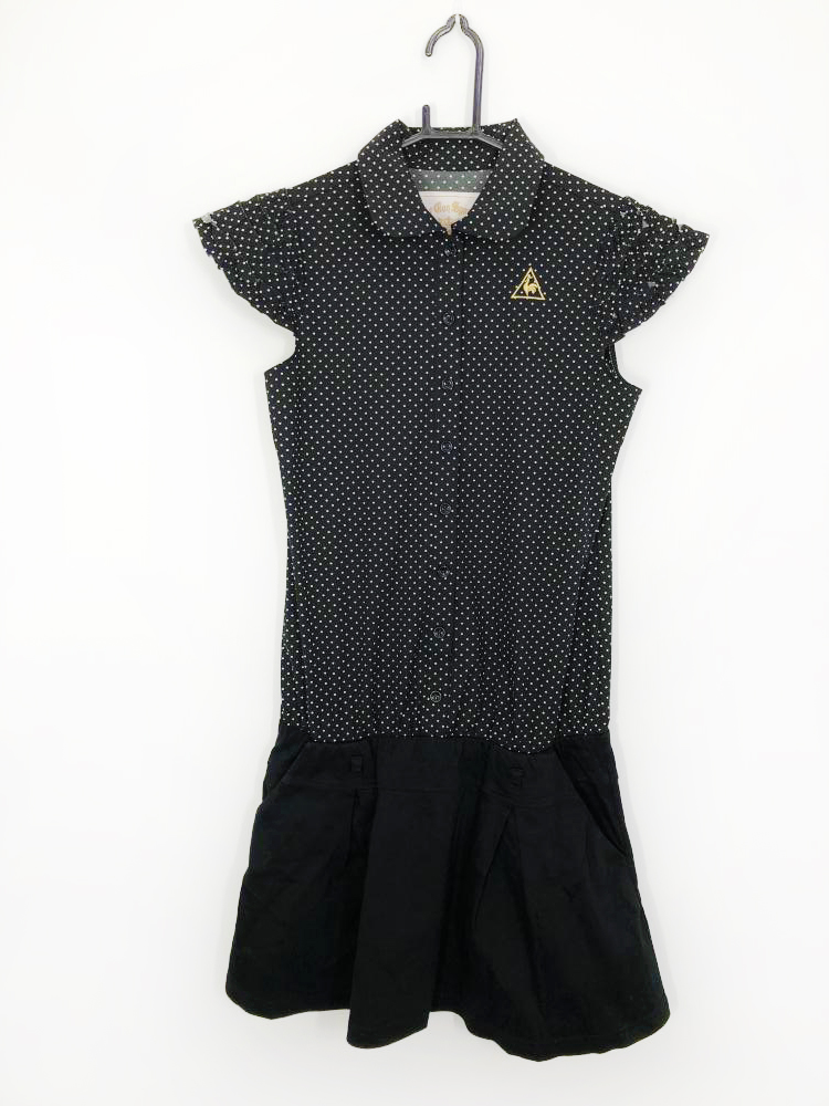 美品 Le Coq Sportif ルコック ワンピース 黒 白 ドット柄 袖フリル 異素材 レディース S ゴルフウェア B 中古ゴルフウェア通販サイトreonard レオナード