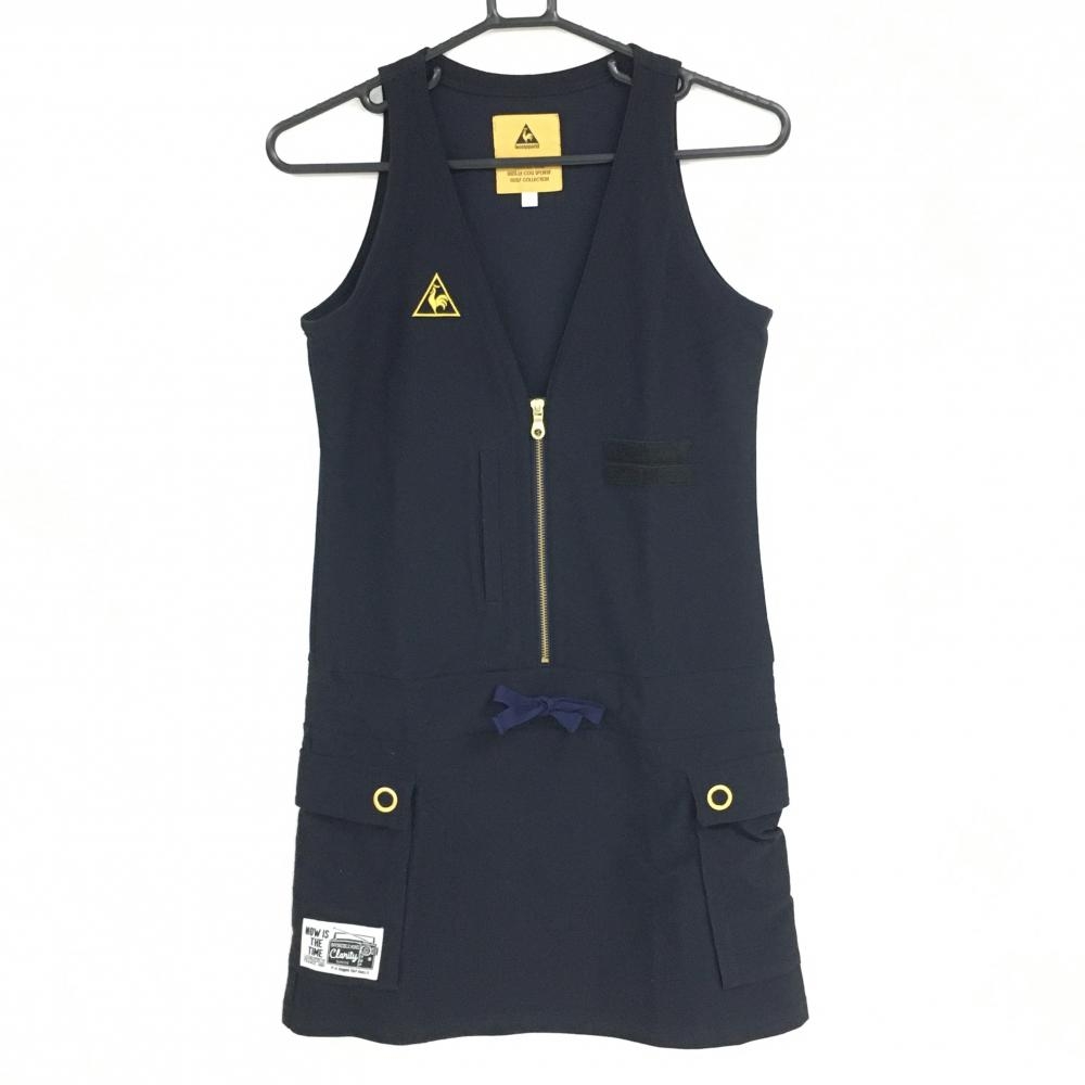 【美品】ルコック ジャンパースカート ネイビー ジップゴールド ロゴ刺しゅう ワンピース レディース S ゴルフウェア le coq sportif