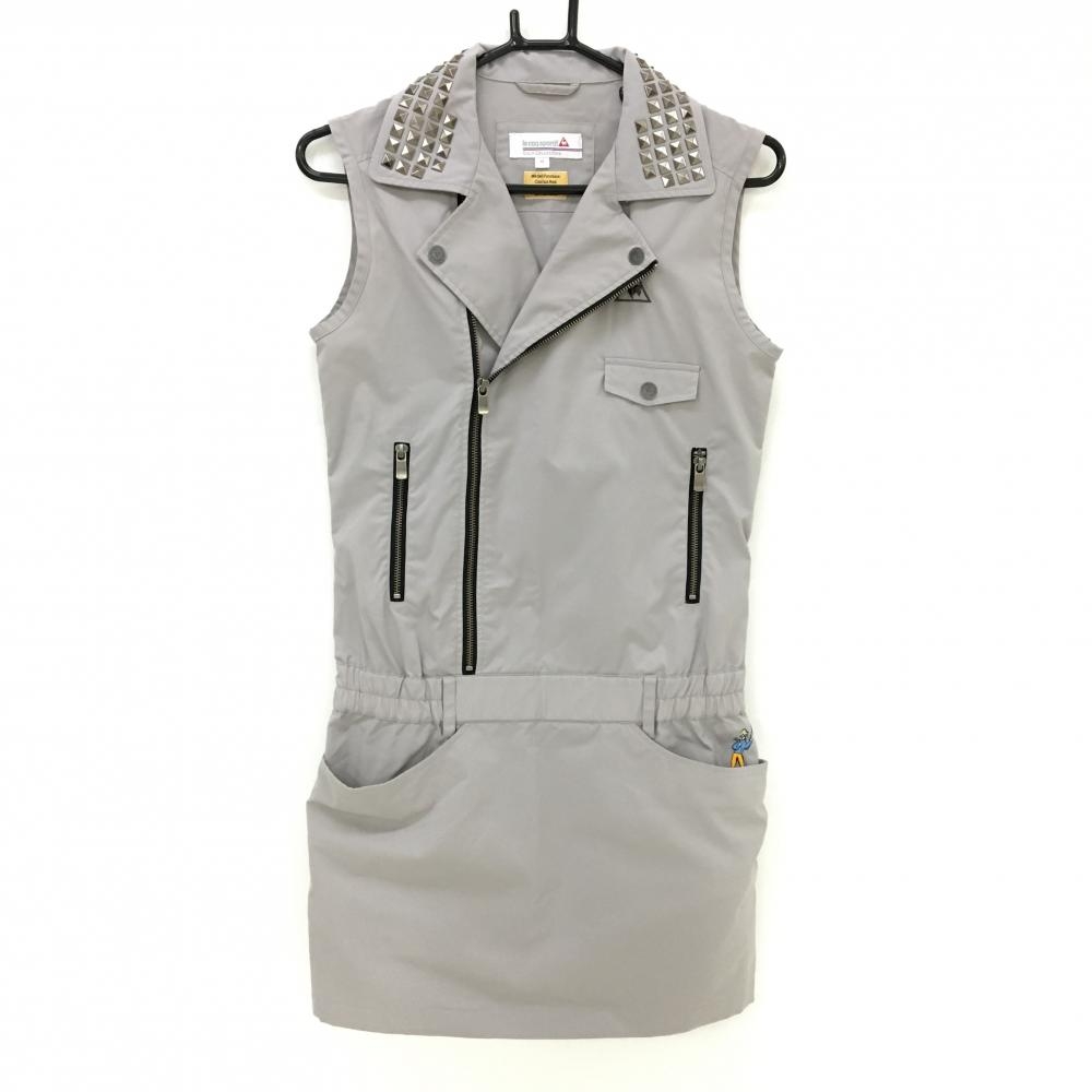 ルコックゴルフ ノースリーブワンピース グレー×黒 スタッズ ロゴ刺しゅう レディース M ゴルフウェア le coq sportif