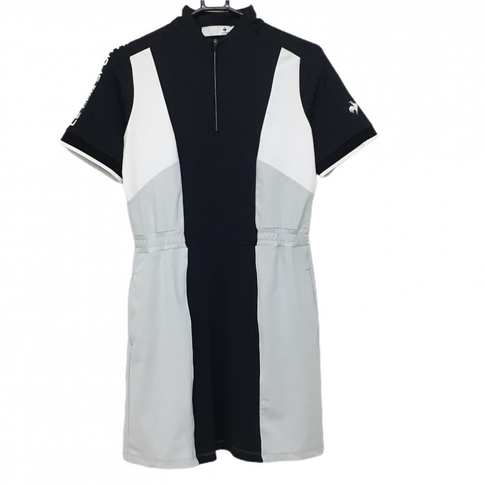 【新品】ルコックゴルフ 半袖ワンピース 黒×ライトグレー ハーフジップ ストレッチ レディース M ゴルフウェア le coq sportif