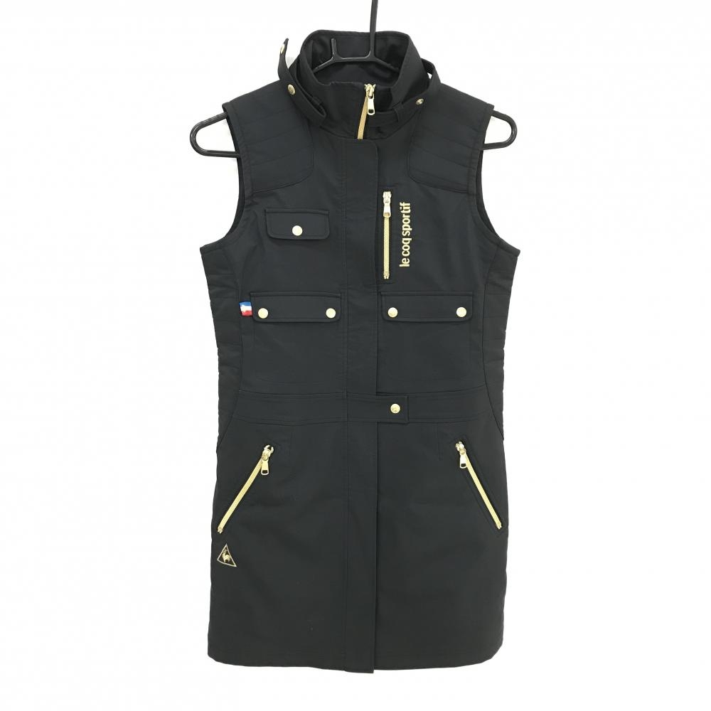 【超美品】ルコック ノースリーブワンピース 黒 一部中綿 メッシュ裏地 フルジップ レディース M ゴルフウェア le coq sportif