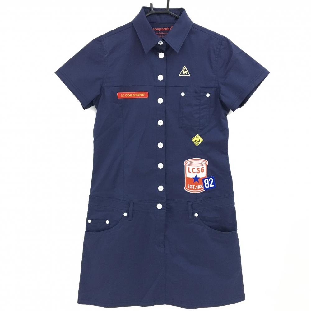 ルコックゴルフ 半袖ワンピース ネイビー 複数ワッペン バンダナ付き レディース LL ゴルフウェア le coq sportif