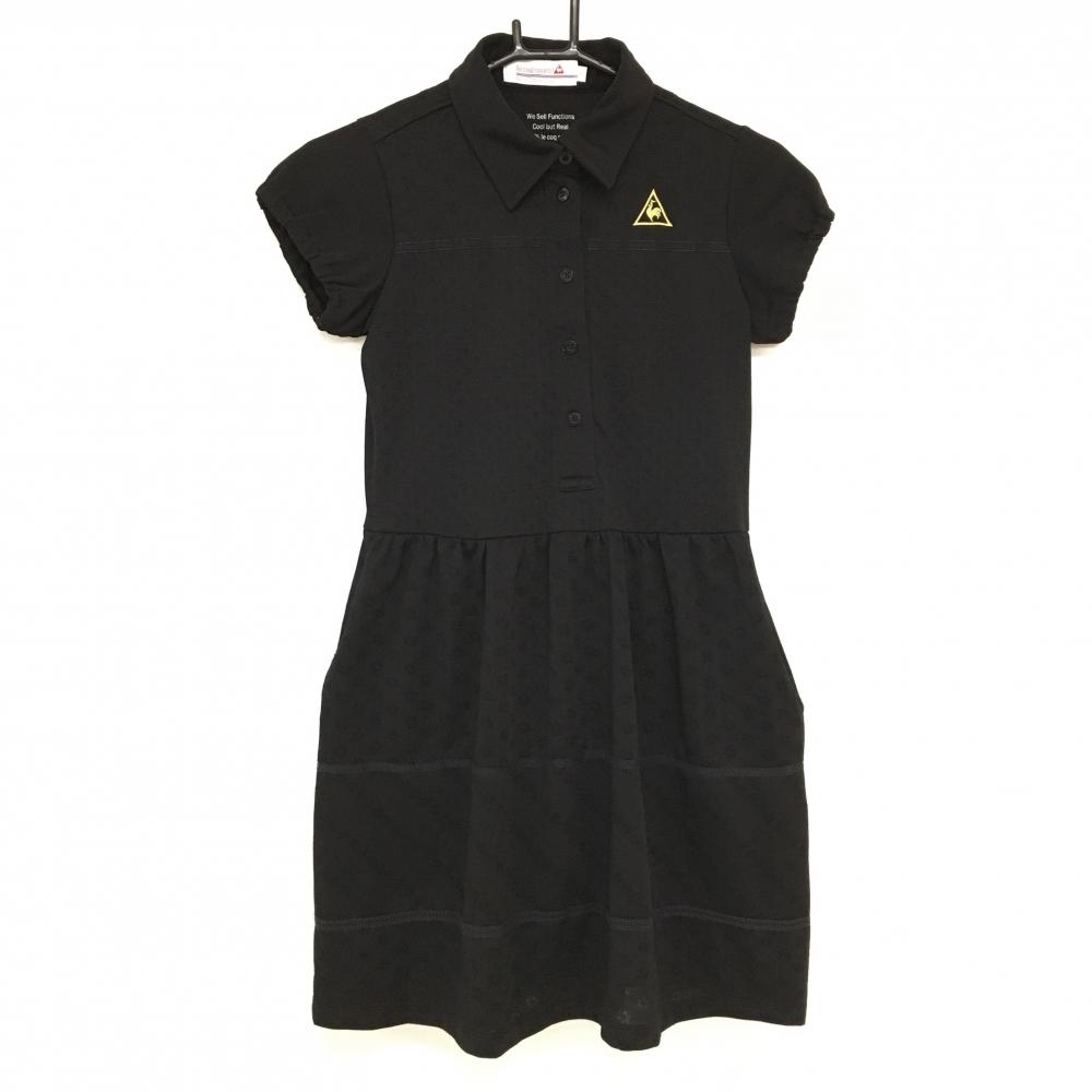 ルコックゴルフ 半袖ポロワンピース 黒 総柄織生地 ロゴ刺しゅう レディース M ゴルフウェア le coq sportif