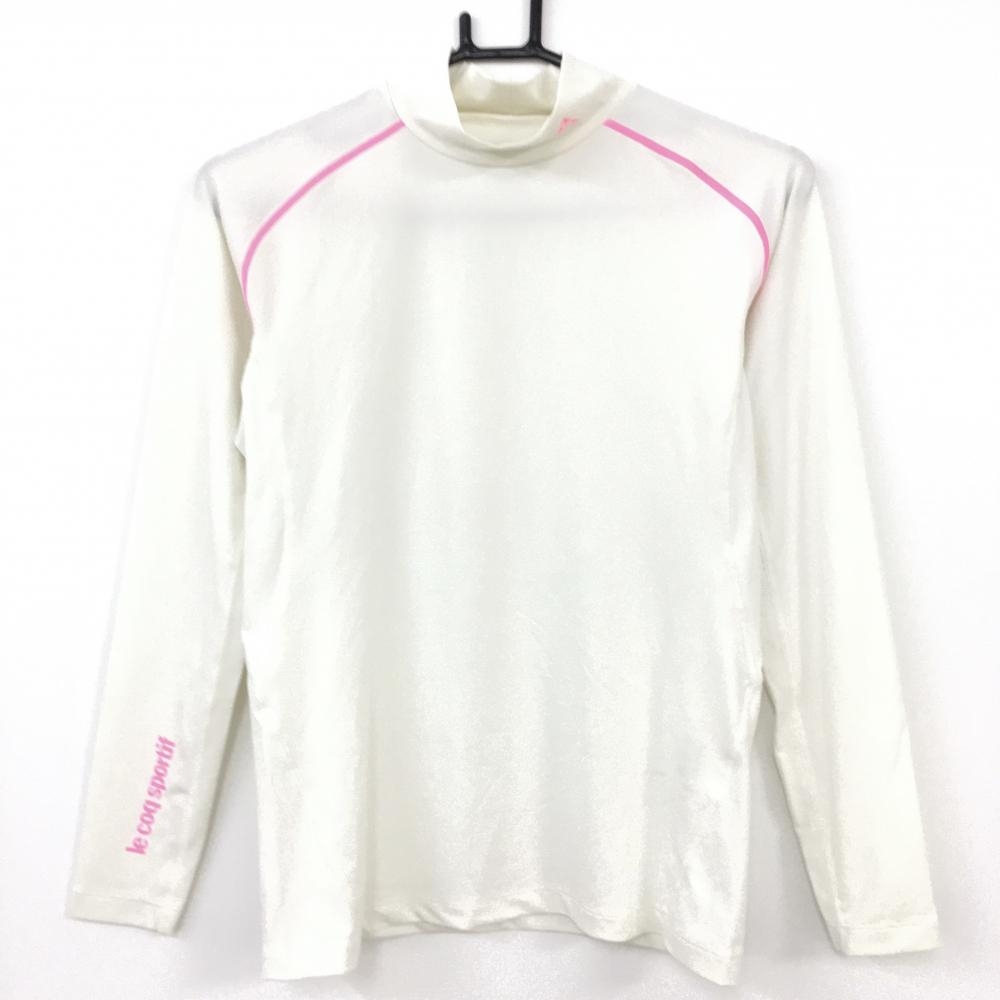 le coq sportif ルコック インナーウェア 白×蛍光ピンク ハイネックシャツ 袖汚れ レディース Ｍ ゴルフウェア