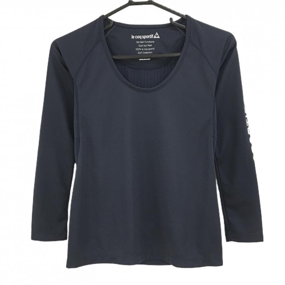 【超美品】ルコックゴルフ インナーシャツ ネイビー 背面メッシュ 袖ロゴ レディース S ゴルフウェア le coq sportif