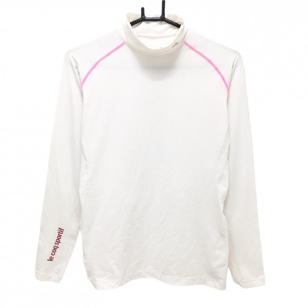ルコックゴルフ ハイネックインナーシャツ 白 ステッチ蛍光ピンク ストレッチ レディース M ゴルフウェア le coq sportif