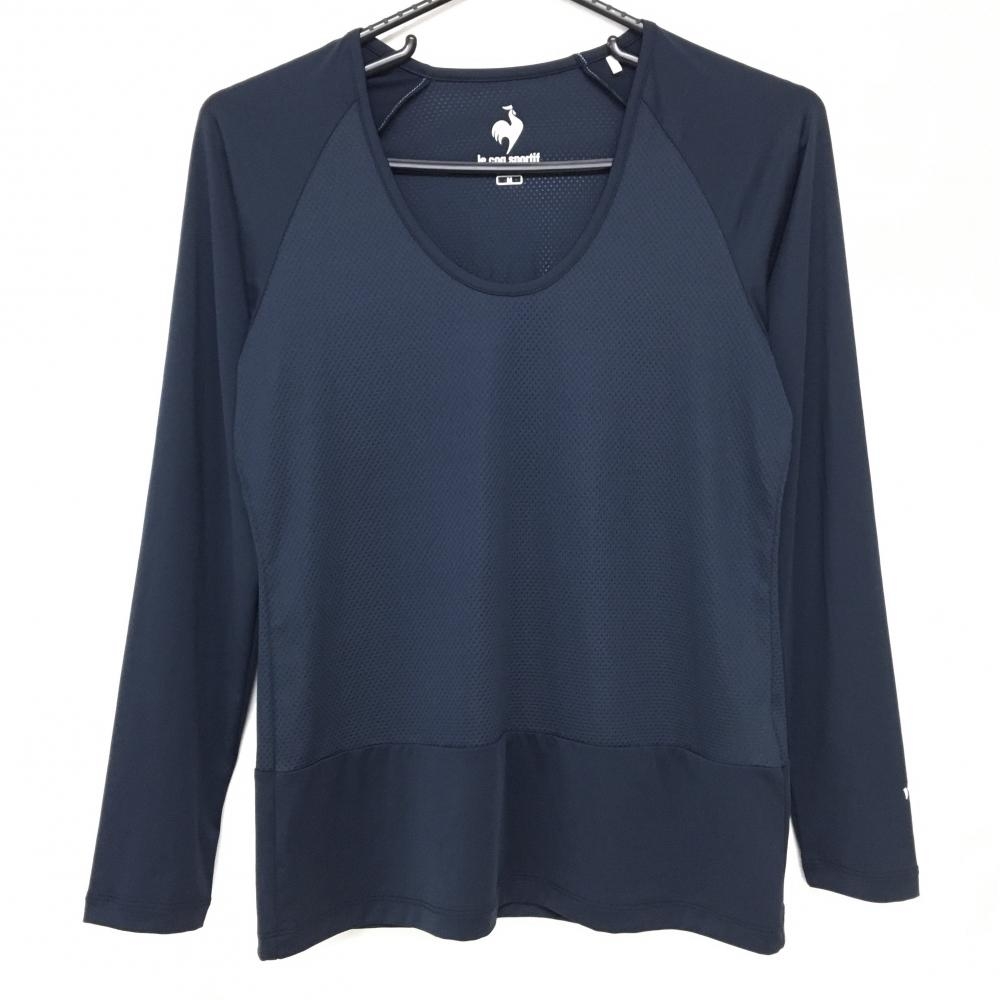 【超美品】ルコックゴルフ インナーシャツ ネイビー 身頃メッシュ ストレッチ Uネック レディース M ゴルフウェア le coq sportif