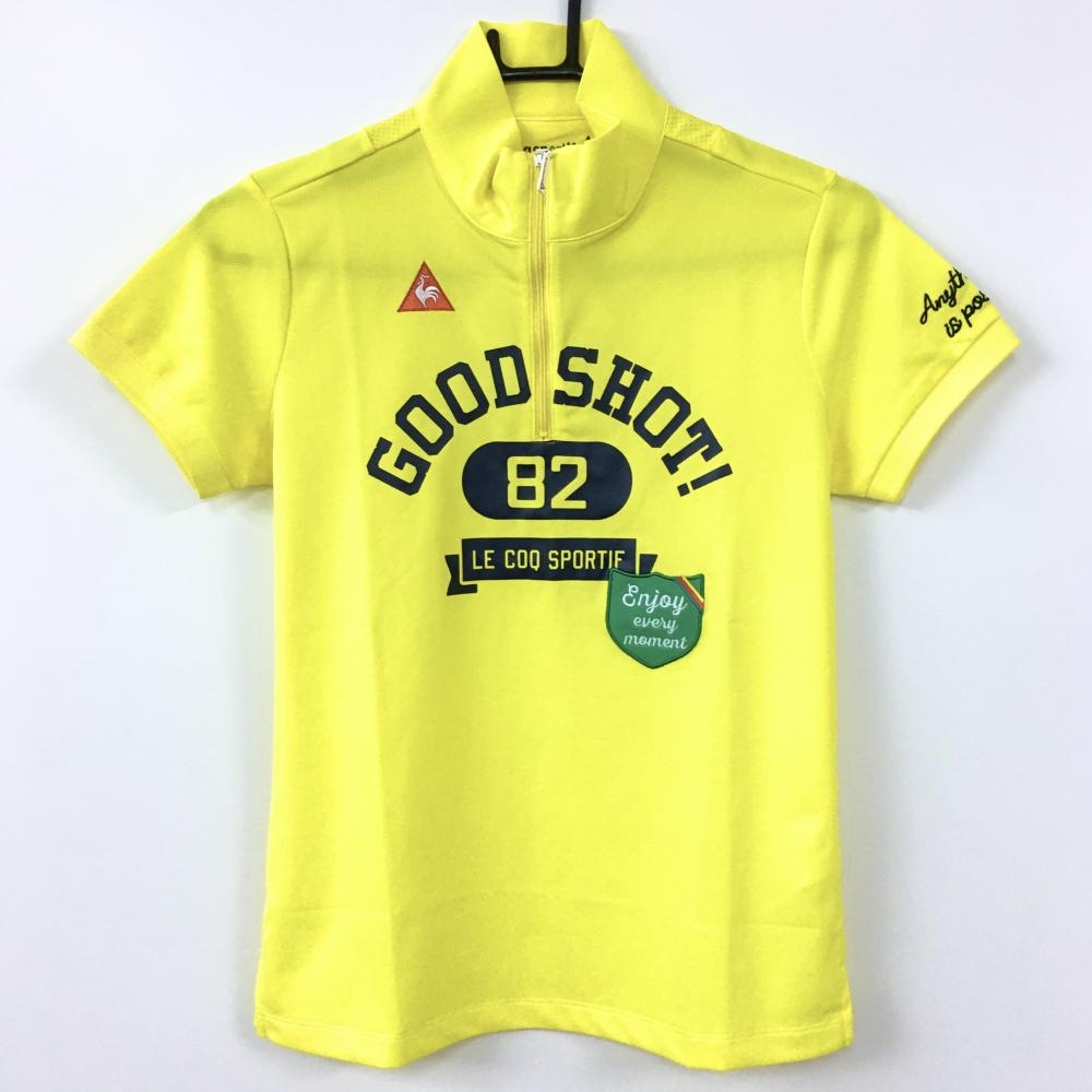【新品】ルコック 半袖ハイネックシャツ イエロー×ダークネイビー 吸汗速乾 UVケア  レディース M ゴルフウェア le coq sportif