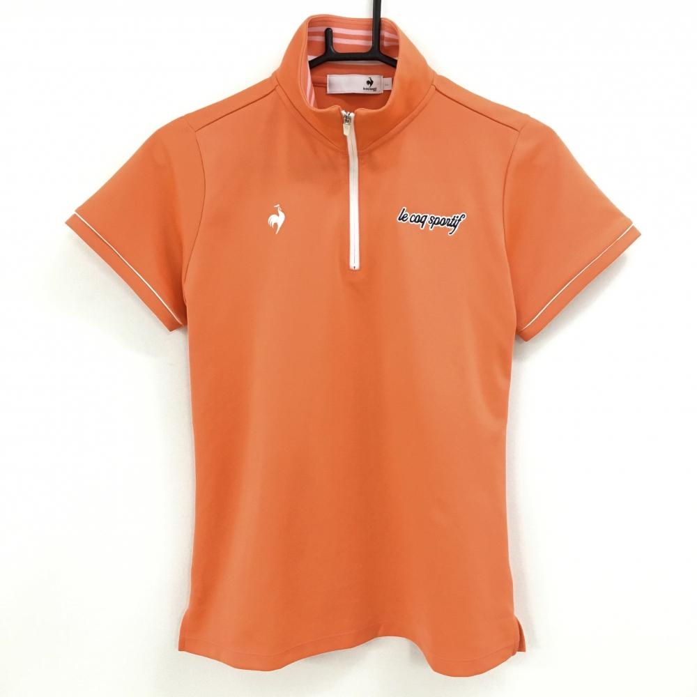 【超美品】ルコックゴルフ 半袖ハイネックシャツ オレンジ ハーフジップ  レディース LL ゴルフウェア 2023年モデル le coq sportif