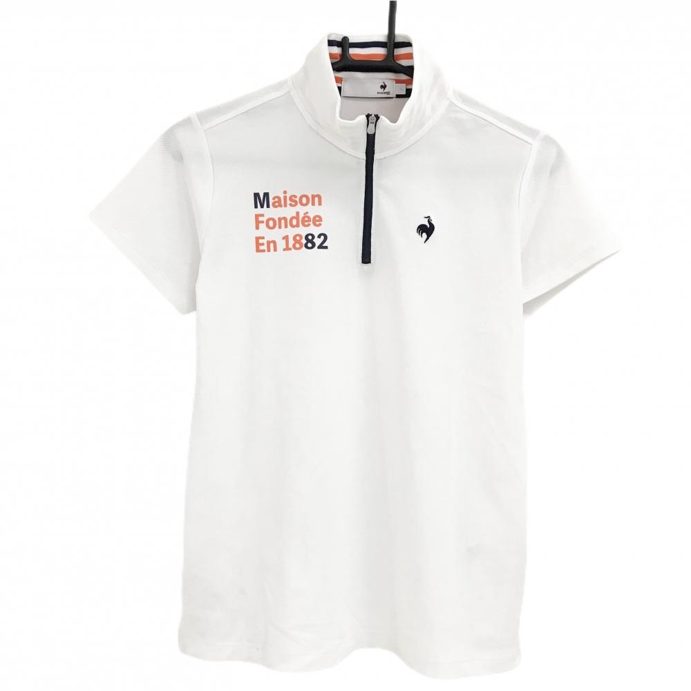 ルコックゴルフ 半袖ハイネックシャツ 白 バックロゴ ハーフジップ レディース L ゴルフウェア le coq sportif