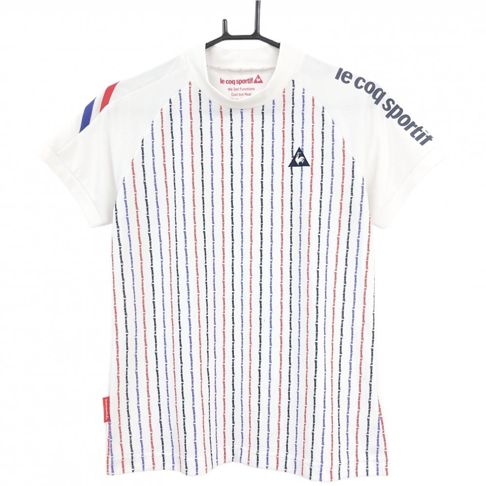 ルコックゴルフ 半袖ハイネックシャツ 白×レッド×パープル ロゴストライプ風 レディース LL ゴルフウェア le coq sportif