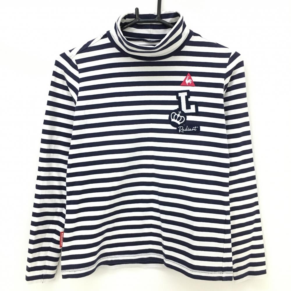 ルコック 長袖ハイネックシャツ 白×黒ネイビー ボーダー 胸元ワッペン レディース M ゴルフウェア le coq sportif