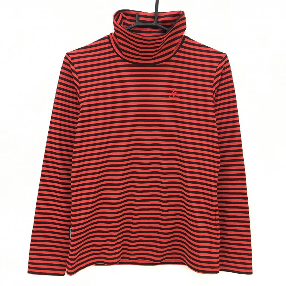 【超美品】ルコック 長袖ハイネックシャツ レッド×ダークネイビー ボーダー レディース L ゴルフウェア le coq sportif