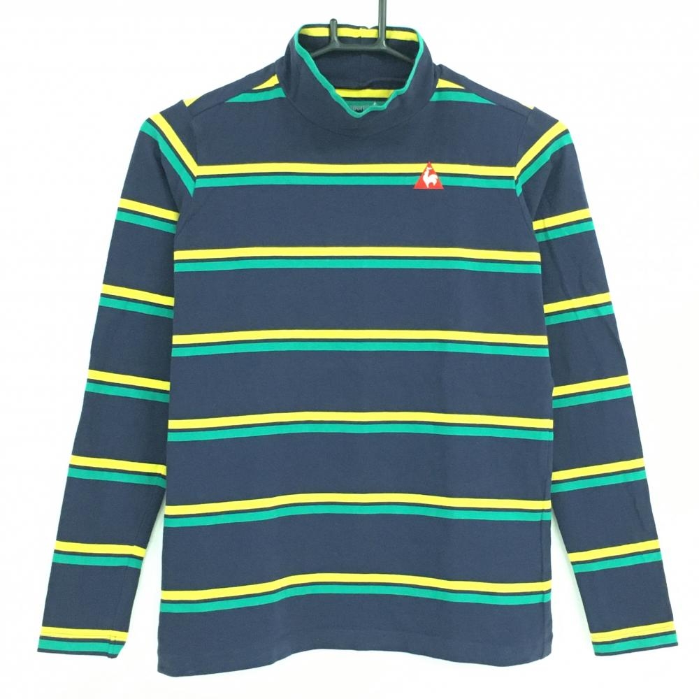 ルコック 長袖ハイネックシャツ ネイビー×イエロー ボーダー レディース M ゴルフウェア le coq sportif