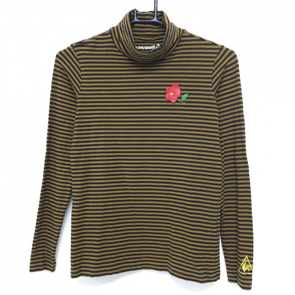 【超美品】ルコックゴルフ 長袖タートルネックシャツ ネイビー×ライトブラウン ボーダー レディース L ゴルフウェア le coq sportif