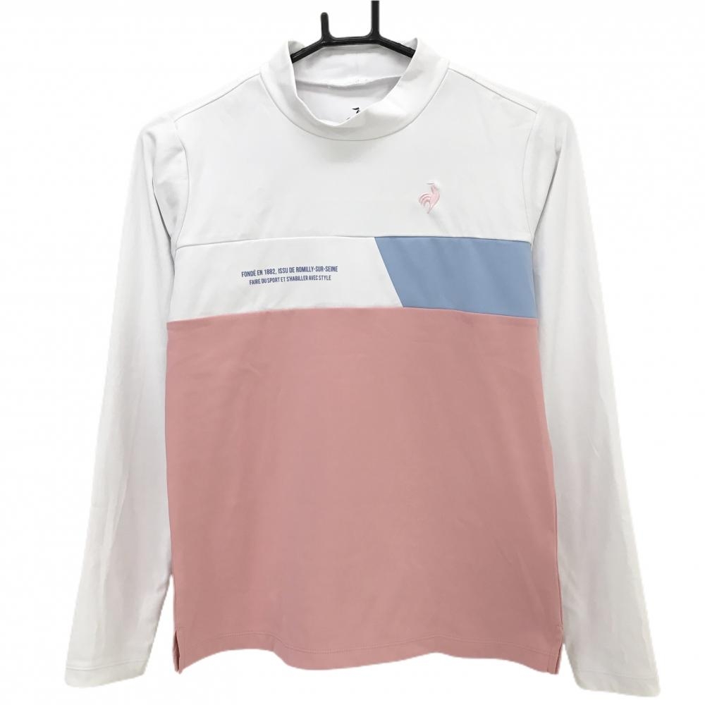 【美品】ルコックゴルフ 長袖ハイネックシャツ 白×ピンク 切替 レディース M ゴルフウェア 2023年モデル le coq sportif