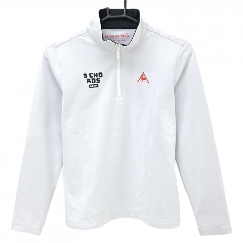 【超美品】ルコックゴルフ 長袖ハイネックシャツ ライトグレー ハーフジップ ロゴ刺しゅう  レディース L ゴルフウェア le coq sportif