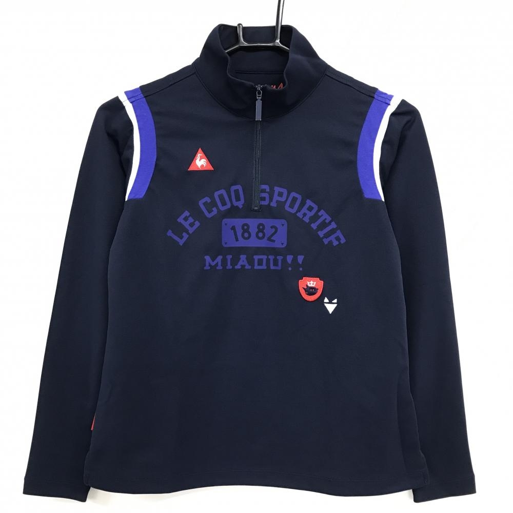 【超美品】ルコック 長袖ハイネックシャツ ダークネイビー×パープル ロゴプリント  レディース M ゴルフウェア le coq sportif