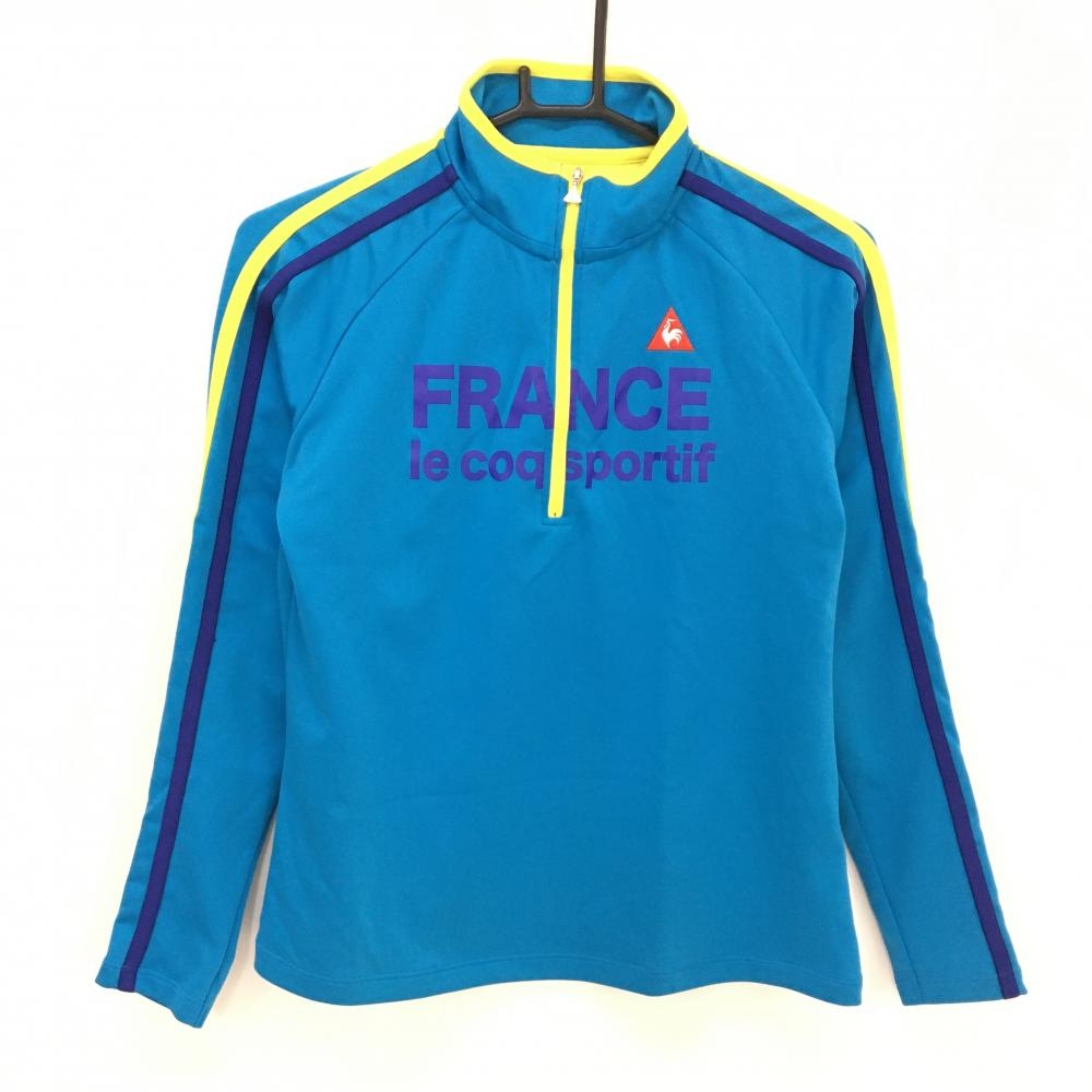 【超美品】ルコックゴルフ 長袖ハイネックシャツ ライトブルー ハーフジップ ストレッチ　 レディース L ゴルフウェア le coq sportif